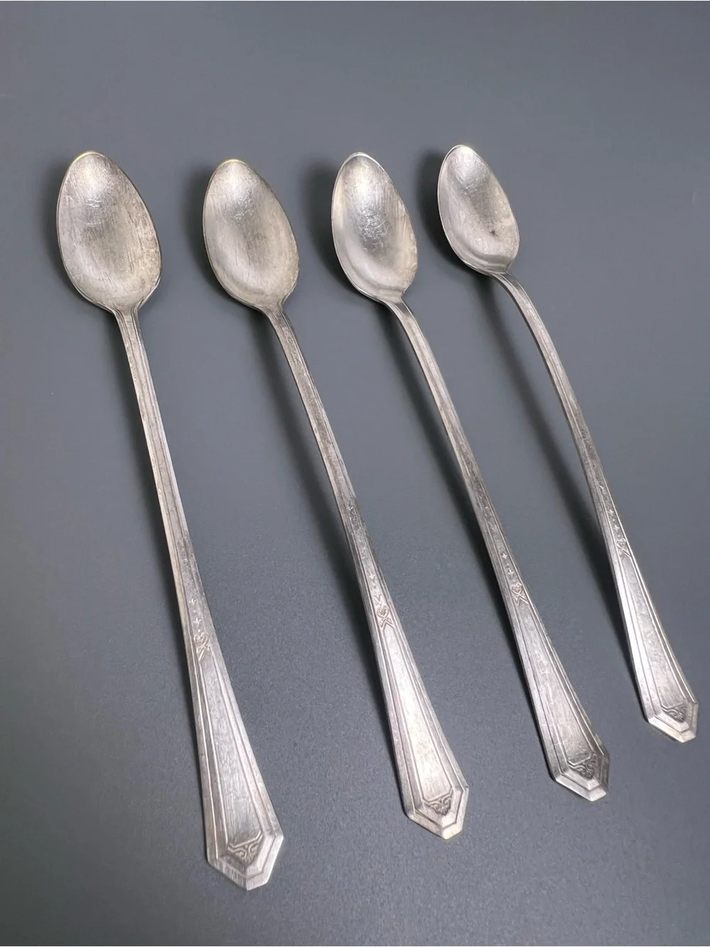 Lot of 4 Sheffield Plate Eight Silver Plate Ice Tea Spoons Needs Polishing